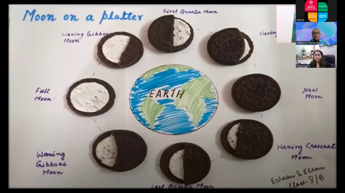Moon phases model made with biscuits for a classroom activity Moon phases model made with biscuits for a classroom activity