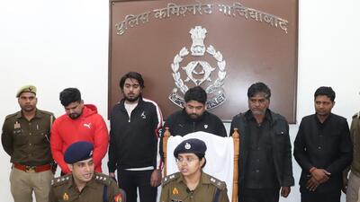 Police with the arrested accused on Monday.  (Sakib Ali/HT PHOTO)
