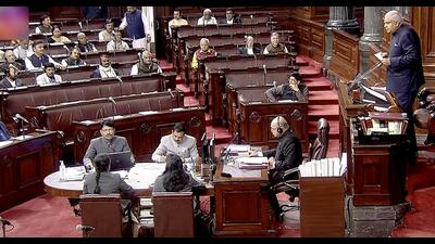 Rajya Sabha chairman Jagdeep Dhankhar conducts the proceedings of the House during the Budget Session of Parliament, in New Delhi on Monday. (ANI) Rajya Sabha chairman Jagdeep Dhankhar conducts the proceedings of the House during the Budget Session of Parliament, in New Delhi on Monday. (ANI)