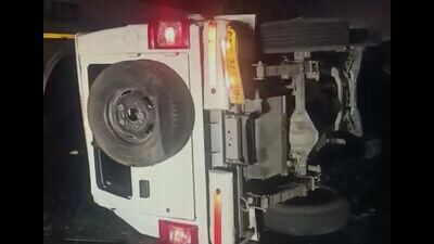 The overturned vehicle of RTA Ambala. (Videograb) The overturned vehicle of RTA Ambala. (Videograb)