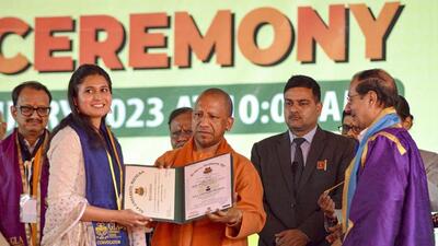 Uttar Pradesh chief minister Yogi Adityanath at the GLA University convocation in Mathura on Monday. (PTI PHOTO) Uttar Pradesh chief minister Yogi Adityanath at the GLA University convocation in Mathura on Monday. (PTI PHOTO)
