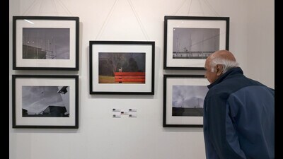 Visitors taking a look at some of Bhupinder Brar’s works on display at the exhibition (Photo: Ravi Kumar/HT) Visitors taking a look at some of Bhupinder Brar’s works on display at the exhibition (Photo: Ravi Kumar/HT)