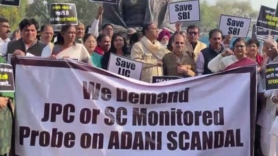 Opposition MPs protest at the Parliament. (ANI)