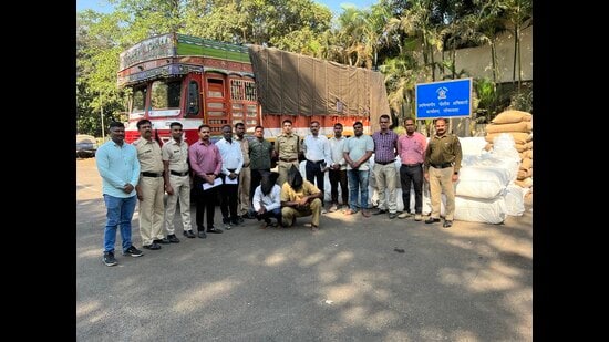 Lonavla police seized 342 gunny bags of gutkha sachets worth ₹10.67 lakh and arrested three persons, said officials on Monday. (HT PHOTO)