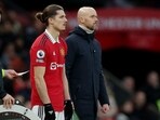  Manchester United's Marcel Sabitzer with manager Erik ten Hag