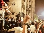 Fans turn up in hundreds to catch a glimpse of Allu Arjun. Fans turn up in hundreds to catch a glimpse of Allu Arjun.
