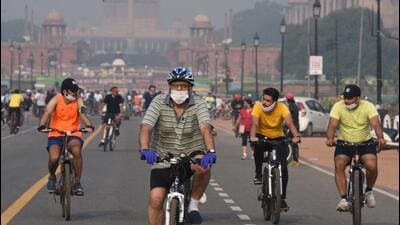 Cyclists on Kartavya Path in New Delhi in September 2020. (HT Archive) Cyclists on Kartavya Path in New Delhi in September 2020. (HT Archive)