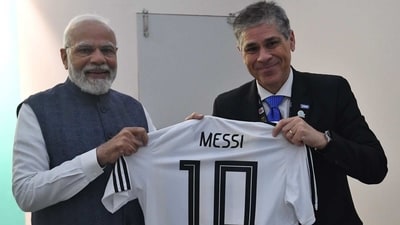 PM Modi gifted with Lionel Messi's jersey in Bengaluru: See pics PM Modi gifted with Lionel Messi's jersey in Bengaluru: See pics