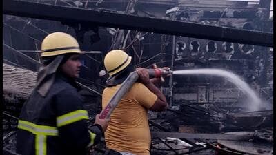 It took two hours to douse the flames, said firefighters (HT Photo) It took two hours to douse the flames, said firefighters (HT Photo)