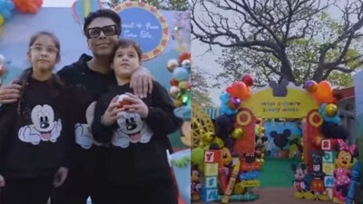 Karan Johar with Yash and Roohi at their birthday party. Karan Johar with Yash and Roohi at their birthday party.