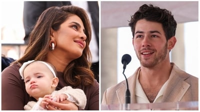 Priyanka Chopra held Malti in her arms as Nick Jonas gave a speech. Priyanka Chopra held Malti in her arms as Nick Jonas gave a speech.