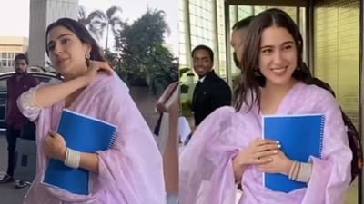 Sara Ali Khan was seen at the Mumbai airport on Tuesday. Sara Ali Khan was seen at the Mumbai airport on Tuesday.