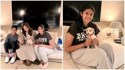 Jyothika with daughter Diya and son Dev. Jyothika with daughter Diya and son Dev.