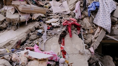 A view shows debris following an earthquake in Adana, Turkey, February 7, 2023. (REUTERS)