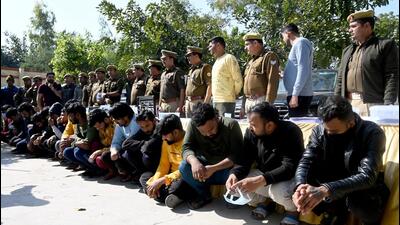 The suspects were produced before a magistrate and then sent to judicial custody. Teams have been formed to nab other members of the syndicate, said police officers. (Sunil Ghosh/HT Photo) The suspects were produced before a magistrate and then sent to judicial custody. Teams have been formed to nab other members of the syndicate, said police officers. (Sunil Ghosh/HT Photo)