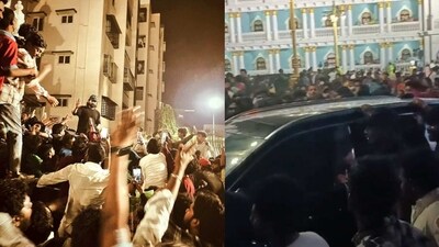 Fans turn up in hundreds to catch a glimpse of Allu Arjun. Fans turn up in hundreds to catch a glimpse of Allu Arjun.