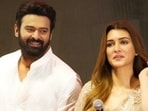 Kriti Sanon with Prabhas at Adipurush's trailer launch. Kriti Sanon with Prabhas at Adipurush's trailer launch. 