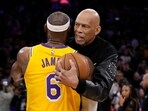 Los Angeles Lakers forward LeBron James, left, is hugged by Kareem Abdul-Jabbar after passing Abdul-Jabbar to become the NBA's all-time leading scorer Los Angeles Lakers forward LeBron James, left, is hugged by Kareem Abdul-Jabbar after passing Abdul-Jabbar to become the NBA's all-time leading scorer