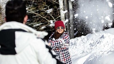 In the second, the couple were captured while they were having a fun snow fight.&nbsp; (Instagram/@nickjonas)