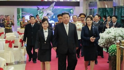 Kim Jong Un: North Korean leader Kim Jong Un, center, with his wife Ri Sol Ju, right, and his daughter attend a feast. (AP) Kim Jong Un: North Korean leader Kim Jong Un, center, with his wife Ri Sol Ju, right, and his daughter attend a feast. (AP)