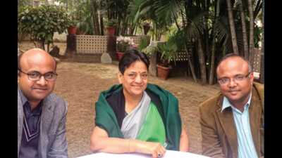 Architects Namit Agarwal, Savita Agarwal, and Sumit Agarwal, partner at Muralage (HT Photo)