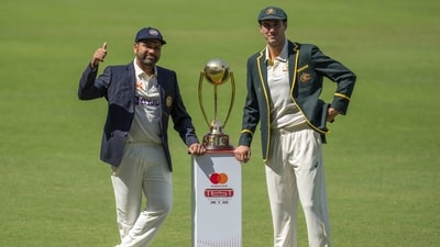 India's captain Rohit Sharma, left, and Australia's captain Pat Cummins pose with the Border–Gavaskar Trophy ahead of their first cricket test match in Nagpur, India, Wednesday, Feb. 8, 2023. (AP) India's captain Rohit Sharma, left, and Australia's captain Pat Cummins pose with the Border–Gavaskar Trophy ahead of their first cricket test match in Nagpur, India, Wednesday, Feb. 8, 2023. (AP)