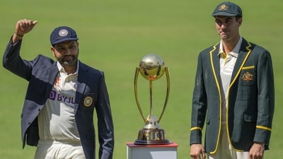 India's captain Rohit Sharma, left, and Australia's captain Pat Cummins pose with the Border–Gavaskar Trophy ahead of their first cricket test match in Nagpur, India, Wednesday, Feb. 8, 2023. (AP) India's captain Rohit Sharma, left, and Australia's captain Pat Cummins pose with the Border–Gavaskar Trophy ahead of their first cricket test match in Nagpur, India, Wednesday, Feb. 8, 2023. (AP)