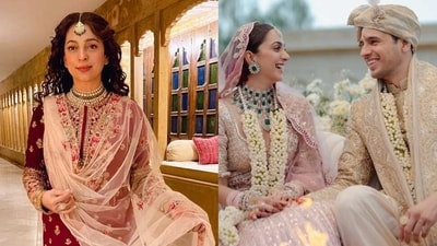 Juhi Chawla shared photos of her dress for Sidharth Malhotra and Kiara Advani's wedding. Juhi Chawla shared photos of her dress for Sidharth Malhotra and Kiara Advani's wedding.