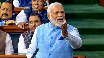 Prime Minister Narendra Modi replies to the Motion of Thanks on the President's Address in the Lok Sabha. (PTI)