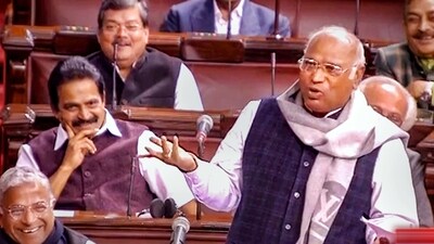 **EDS: VIDEO GRAB VIA SANSAD TV** New Delhi: Congress MP Mallikarjun Kharge speaks in the Rajya Sabha during Budget Session of Parliament, in New Delhi, Wednesday, Feb. 8, 2023. (PTI Photo)(PTI02_08_2023_000076B) (PTI) **EDS: VIDEO GRAB VIA SANSAD TV** New Delhi: Congress MP Mallikarjun Kharge speaks in the Rajya Sabha during Budget Session of Parliament, in New Delhi, Wednesday, Feb. 8, 2023. (PTI Photo)(PTI02_08_2023_000076B) (PTI)