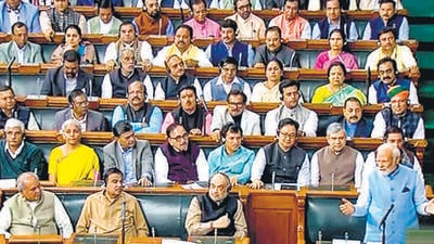 Prime Minister Narendra Modi replies to the Motion of Thanks on the President’s address, in Lok Sabha during Budget session of Parliament, in New Delhi on Wednesday. (PTI) Prime Minister Narendra Modi replies to the Motion of Thanks on the President’s address, in Lok Sabha during Budget session of Parliament, in New Delhi on Wednesday. (PTI)