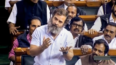 **EDS: VIDEO GRAB VIA SANSAD TV** New Delhi: Congress MP Rahul Gandhi speaks in the Lok Sabha during Budget Session of Parliament, in New Delhi, Tuesday, Feb. 7, 2023. (PTI Photo)(PTI02_07_2023_000188B) (PTI) **EDS: VIDEO GRAB VIA SANSAD TV** New Delhi: Congress MP Rahul Gandhi speaks in the Lok Sabha during Budget Session of Parliament, in New Delhi, Tuesday, Feb. 7, 2023. (PTI Photo)(PTI02_07_2023_000188B) (PTI)
