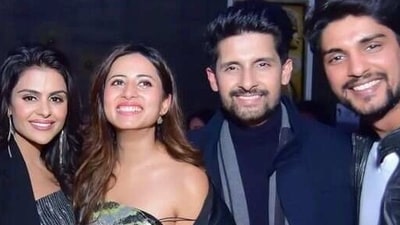 Priyanka Choudhary with Sargun Mehta, Ravi Dubey and Ankit Gupta. Priyanka Choudhary with Sargun Mehta, Ravi Dubey and Ankit Gupta.