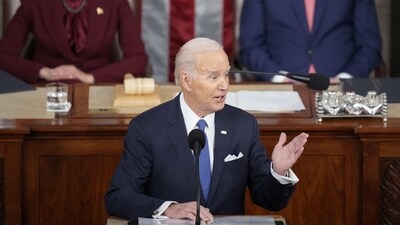 Vice President Kamala Harris and Speaker of the House Kevin McCarthy of Calif., listen as President Joe Biden delivers his State of the Union address to a joint session of Congress at the Capitol, Tuesday, Feb. 7, 2023, in Washington. (AP Photo/Alex Brandon) (AP)