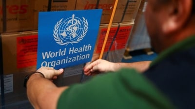 A World Health Organization (WHO) employee prepares humanitarian relief boxes ahead of flights sponsored by the International Humanitarian City (IHC) to Turkey and Syria which were devastated by an earthquake, in Dubai, United Arab Emirates. (REUTERS)