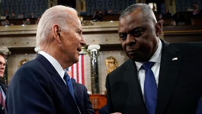 US President Joe Biden (left) talks with defence secretary Lloyd Austin after the State of the Union address in the House Chamber of the US Capitol in Washington, DC, on Tuesday. (AFP) US President Joe Biden (left) talks with defence secretary Lloyd Austin after the State of the Union address in the House Chamber of the US Capitol in Washington, DC, on Tuesday. (AFP)