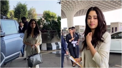 Janhvi Kapoor's off-white look is the epitome of fashion for comfy flying (Instagram/@varindertchawla) Janhvi Kapoor's off-white look is the epitome of fashion for comfy flying (Instagram/@varindertchawla)