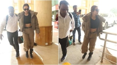 Malaika Arora's puffer jacket, joggers is the ultimate airport look. Pics, video (HT Photos/Varinder Chawla) Malaika Arora's puffer jacket, joggers is the ultimate airport look. Pics, video (HT Photos/Varinder Chawla)