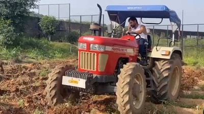 MS Dhoni driving tractor to plough farm. (Instagram/@mahi7781) MS Dhoni driving tractor to plough farm. (Instagram/@mahi7781)