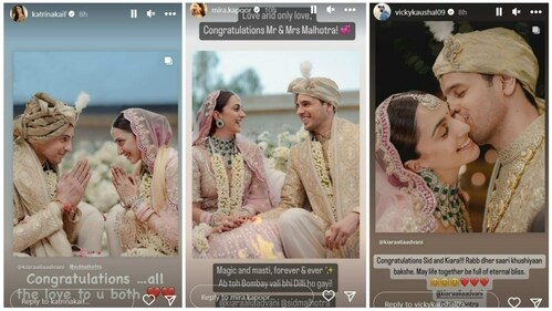 Katrina Kaif, Mira Rajput and Vicky Kaushal wished Sidharth and Kiara on Instagram Stories.