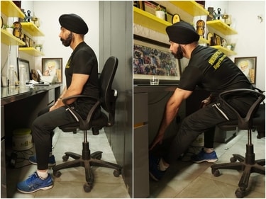 Hamstring chair stretch (Aminder Singh)