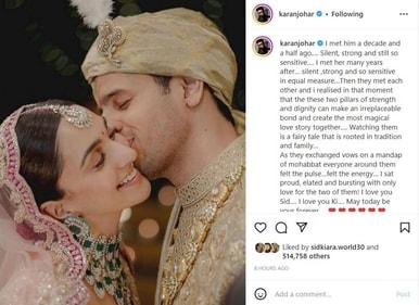 Karan Johar pens note after Sidharth Malhotra and Kiara Advani's wedding. Karan Johar pens note after Sidharth Malhotra and Kiara Advani's wedding.