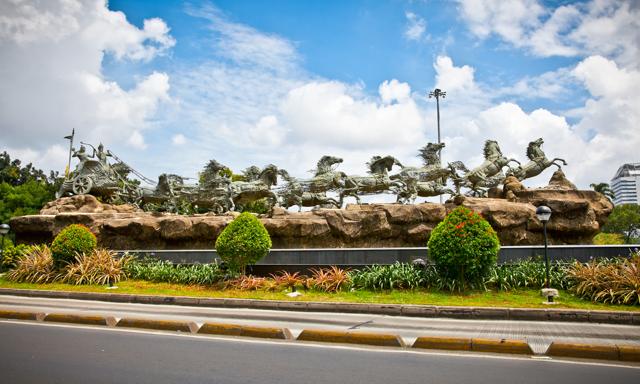 A monument in Jakarta, Indonesia, depicting Krishna and Arjuna in the Mahabharata. (Shutterstock) A monument in Jakarta, Indonesia, depicting Krishna and Arjuna in the Mahabharata. (Shutterstock)