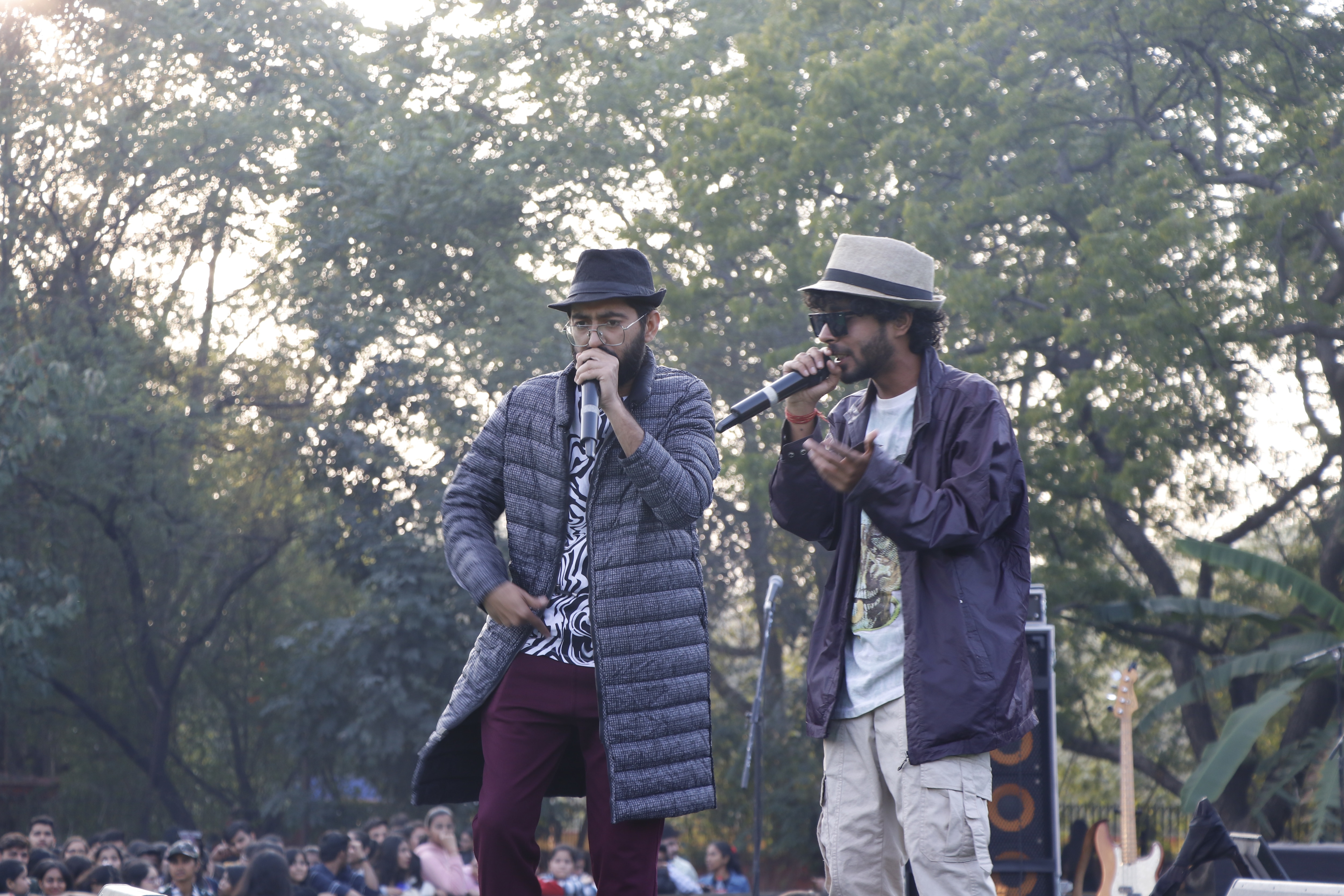 Rudra (left) and Kunal (right) were the beatboxing-rapping duo that enthralled the crowd on day 2 before Tiwari’s show. Rudra (left) and Kunal (right) were the beatboxing-rapping duo that enthralled the crowd on day 2 before Tiwari’s show.