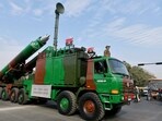 Indian Army's Brahmos Missile System during the Republic Day Parade rehearsal at Kartavya Path, Delhi. 