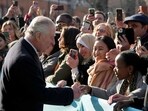 Britain's King Charles III shakes hands with students as he visits the University of East London to mark the University's 125th anniversary and open a new frontline medical teaching hub in east London. Britain's King Charles III shakes hands with students as he visits the University of East London to mark the University's 125th anniversary and open a new frontline medical teaching hub in east London.