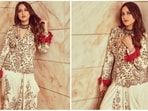 Sonakshi Sinha infuses western with Indian to create this beautiful look for her latest photoshoot. She donned a jacket and dhoti skirt set featuring intricate embroidery.&nbsp;