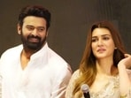 Kriti Sanon with Prabhas at Adipurush's trailer launch. Kriti Sanon with Prabhas at Adipurush's trailer launch. 