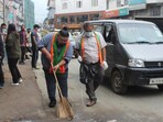 Nagaland Minister cleaning the streets. Nagaland Minister cleaning the streets.