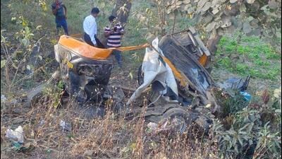 A truck collided with an auto-rickshaw in Kanker district in Chhattisgarh’s Bastar region on Thursday. (Sourced) A truck collided with an auto-rickshaw in Kanker district in Chhattisgarh’s Bastar region on Thursday. (Sourced)